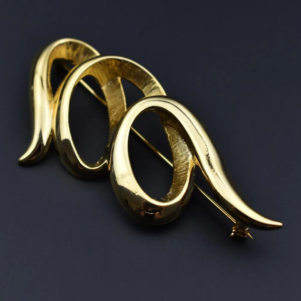 Huge abstract brooch gold, very large quirky lapel pin